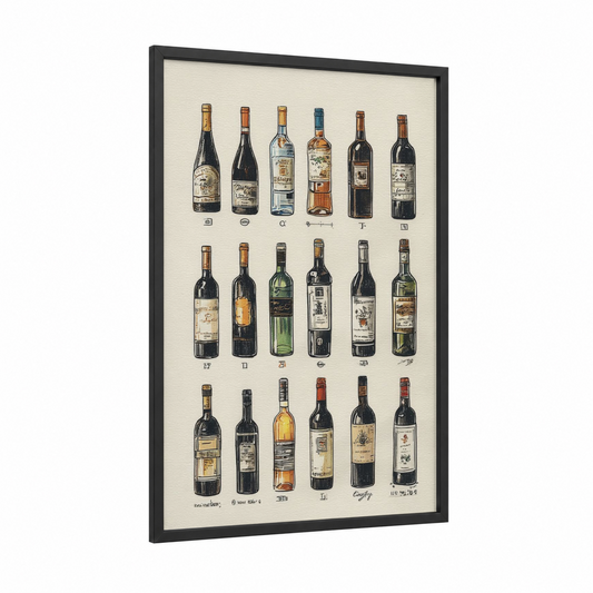 Vintage Wine Collection framed red wine print — black wood frame — cream and brown palette