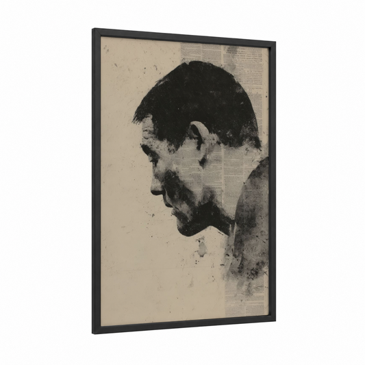 Vintage Rugby Portrait framed art print — black wood frame — black and white palette