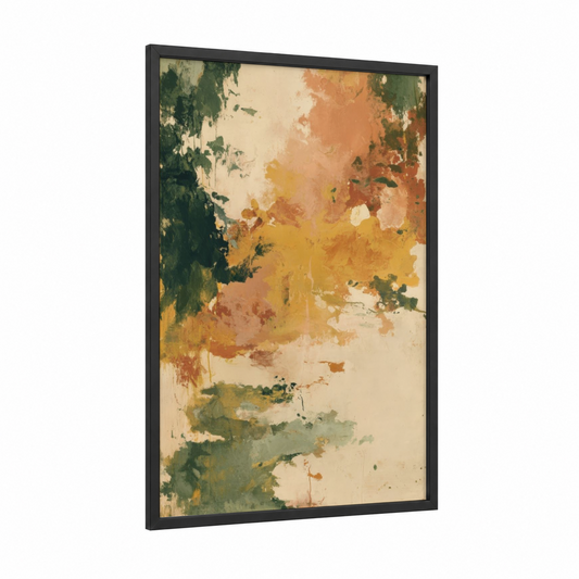 Golden Iced Tea framed art print — black wood frame — gold and dark green palette