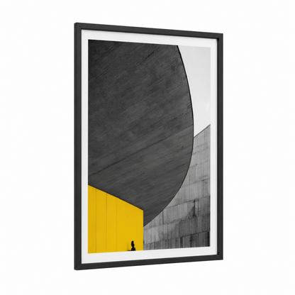 Bold Minimalist Architecture framed abstract architecture print — black wood frame — black and yellow gold palette