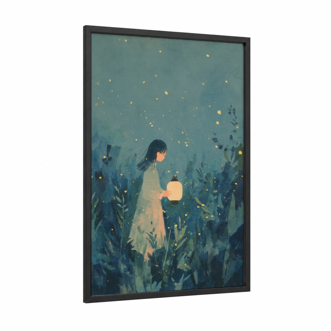 Luminous Dreams framed art for girl print — black wood frame — teal and gold palette