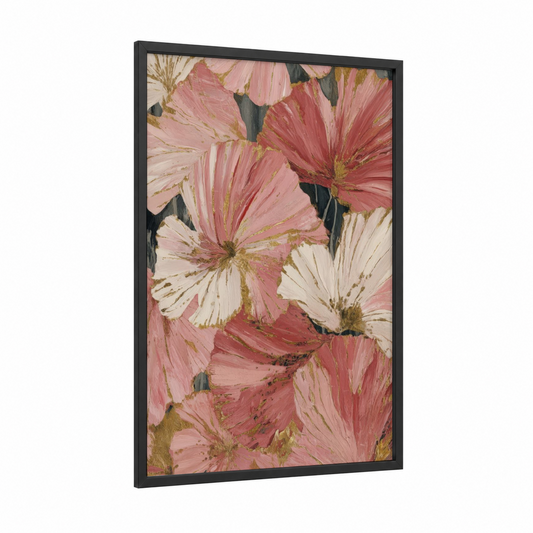 Spring Florals framed art print — black wood frame — pink and gold palette