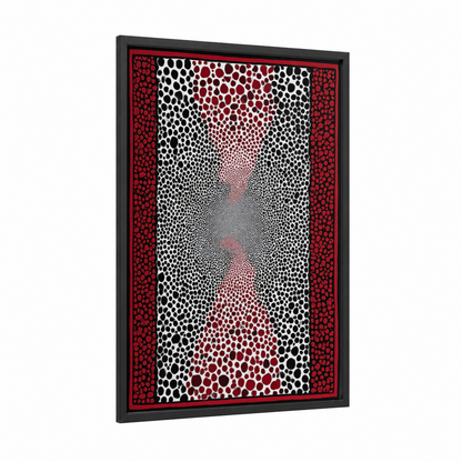 Crimson Convergence framed abstract classic print — black wood frame — black and white and red palette
