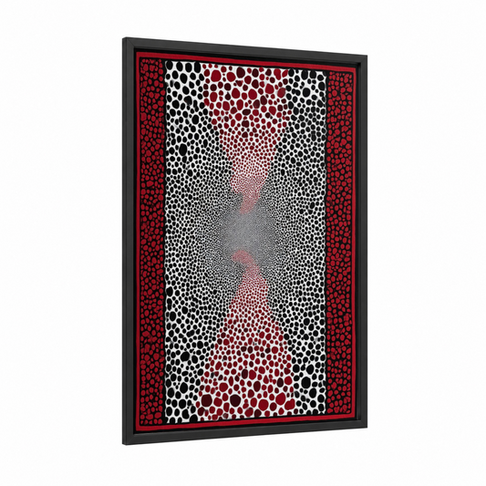Crimson Convergence framed abstract classic print — black wood frame — black and white and red palette