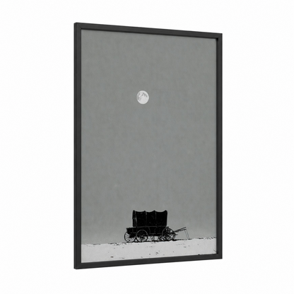 Moonlit Wagon framed art print — black wood frame — black and white and gray palette