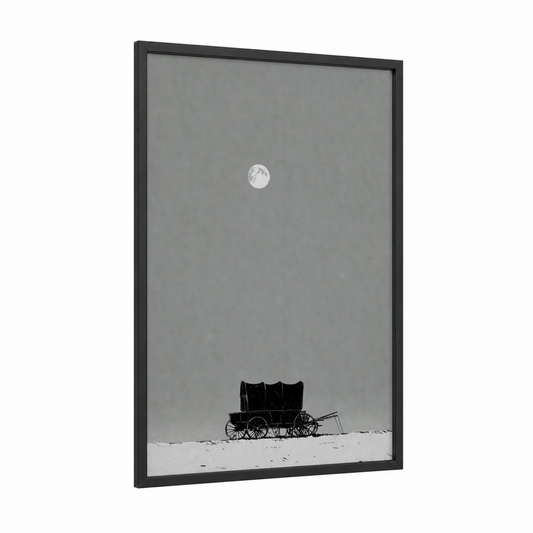 Moonlit Wagon framed art print — black wood frame — black and white and gray palette