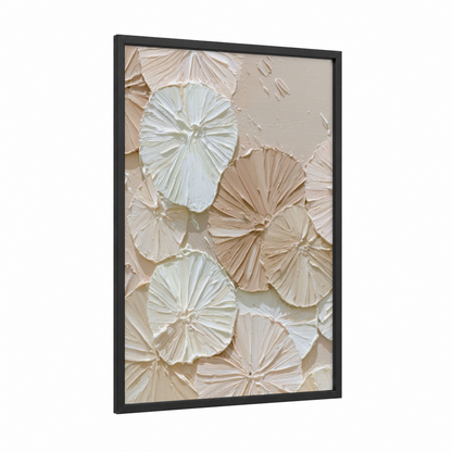 Textured Petals framed abstract minimalist print — black wood frame — white and cream palette