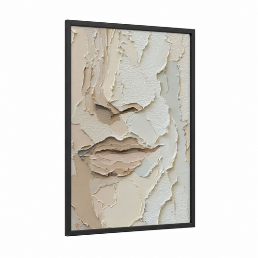 Textured Minimalist framed abstract minimalist print — black wood frame — cream and gray palette