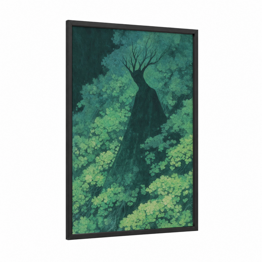 Emerald Forest Tree framed st. patrick's day print — black wood frame — dark green and lime green palette