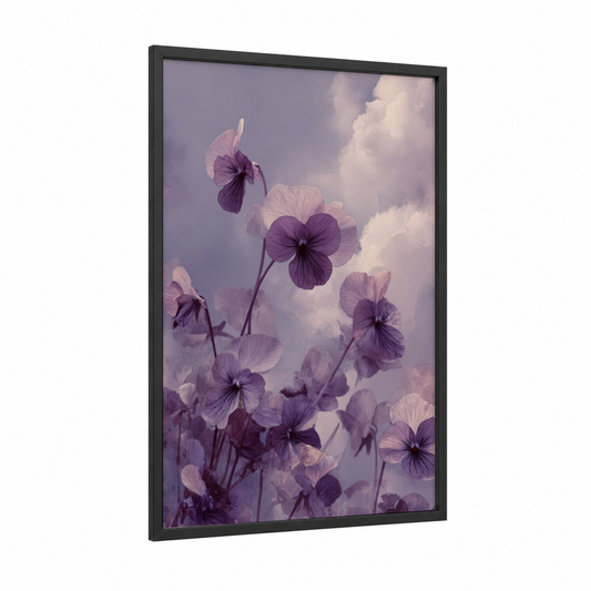 Lavender Violet Dreams framed violets print — black wood frame — purple and lavender palette