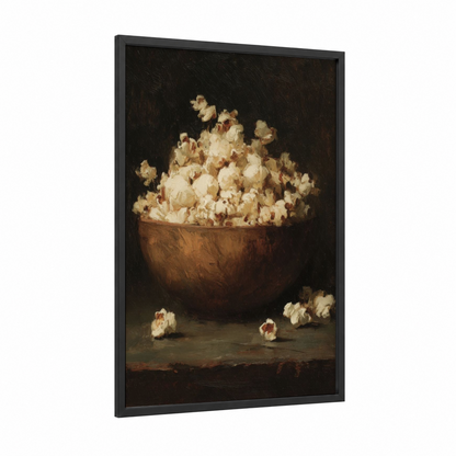 Rustic Popcorn Bowl framed art print — black wood frame — cream and brown palette