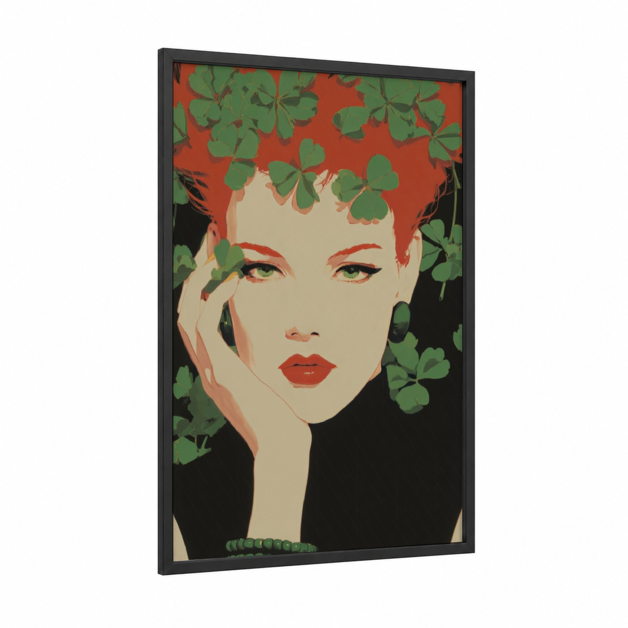 Lucky Portrait framed st. patrick's day print — black wood frame — red and green palette