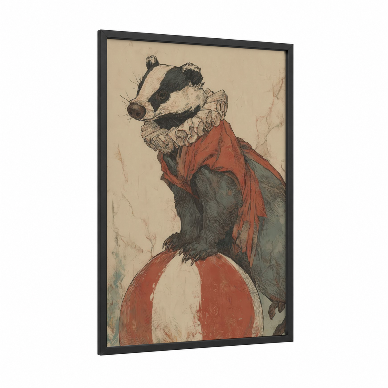 Dapper Badger framed art print — black wood frame — cream palette