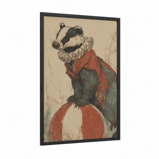 Dapper Badger framed art print — black wood frame — cream palette