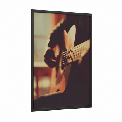 Golden Hour Guitar framed country print — black wood frame — gold and black and gold palette