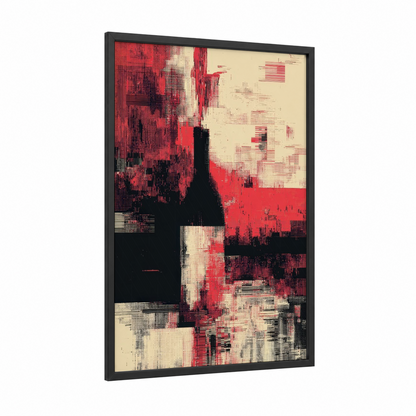 Crimson Abstract Wine framed red wine print — black wood frame — red and black and white palette