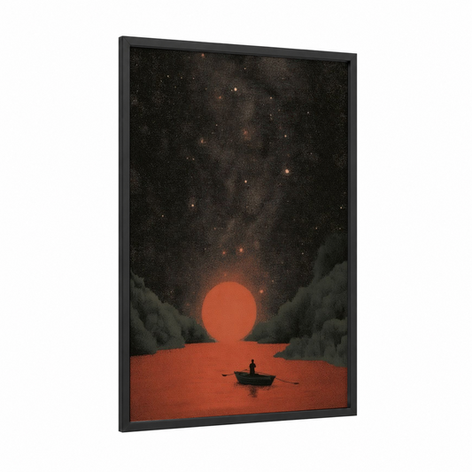 Solitary Dreamscape framed art print — black wood frame — black and red palette