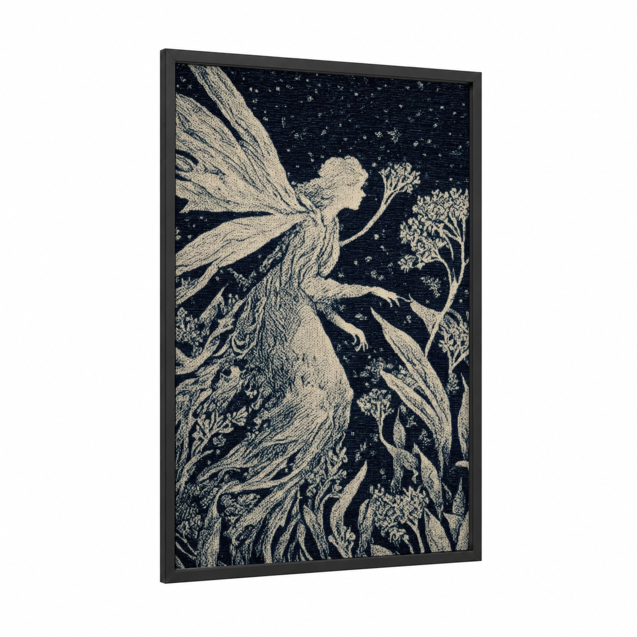 Starlit Fairy framed art print — black wood frame — black and white and cream palette