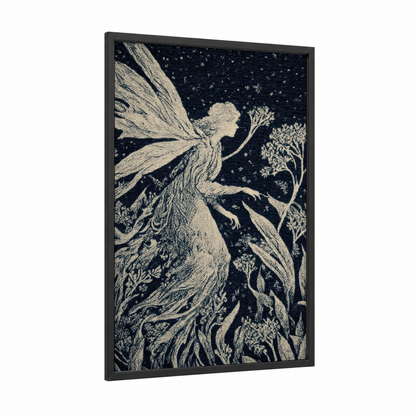 Starlit Fairy framed art print — black wood frame — black and white and cream palette