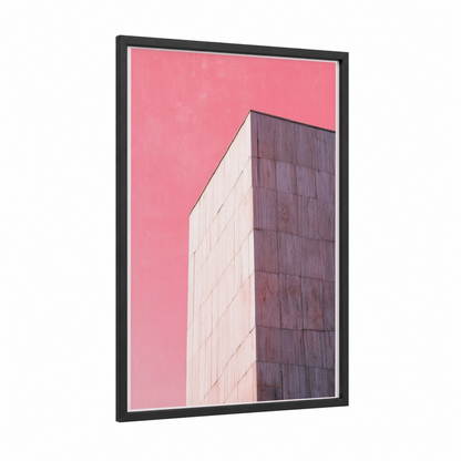 Pink Minimalist Tower framed abstract architecture print — black wood frame — pink palette