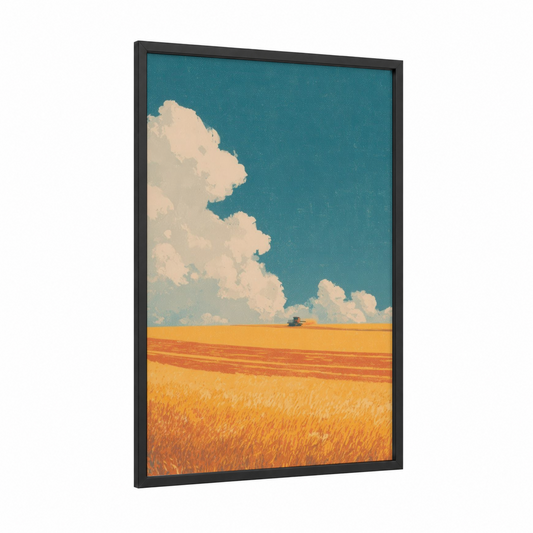 Harvest Field Dream framed labor day print — black wood frame — gold and teal palette