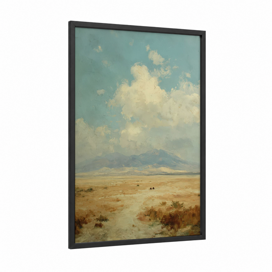 Desert Mountain Vista framed dune print — black wood frame — sage green and cream palette