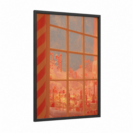 Autumn Window View framed art print — black wood frame — orange and gold palette