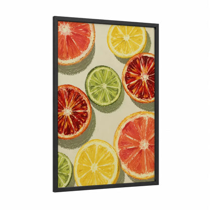 Citrus Slices Kitchen Wall Art framed fruit print — black wood frame — yellow and orange palette
