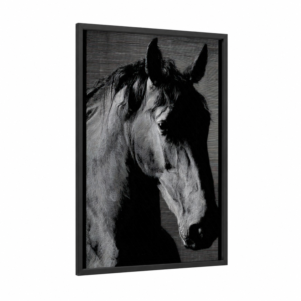 Noble Andalusian framed andalusian horse print — black wood frame — black and white palette