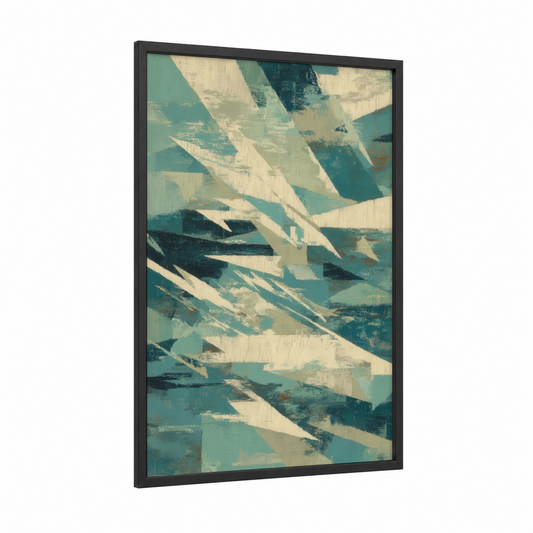 Snowy Everest framed mount everest print — black wood frame — teal and cream palette