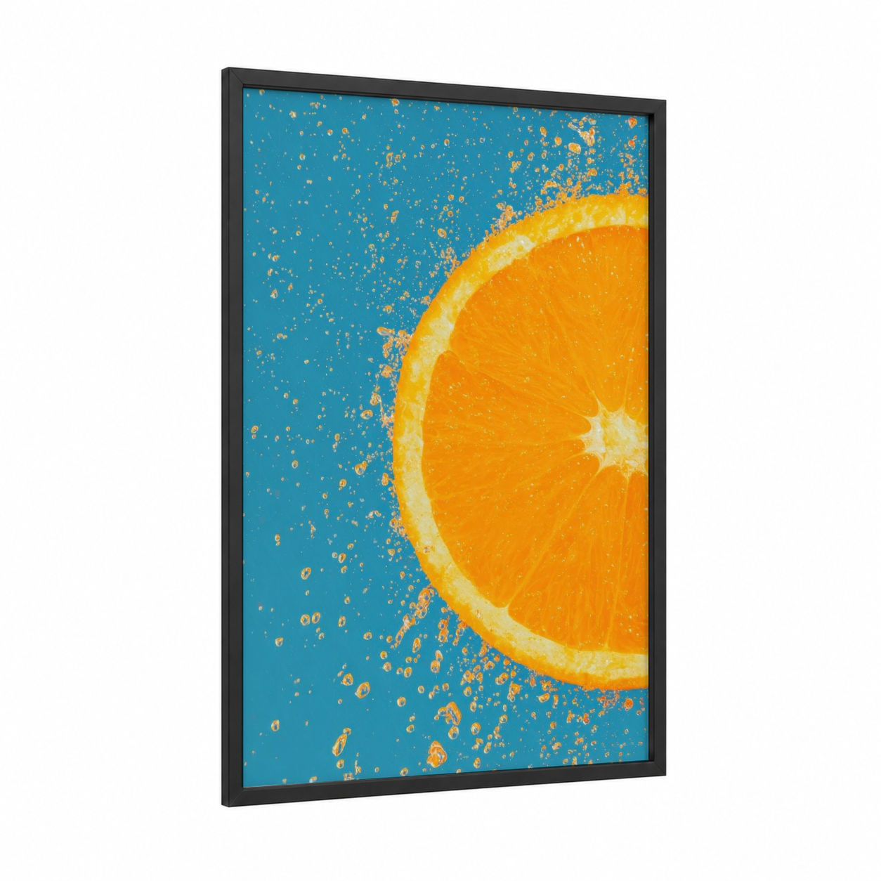 Citrus Sun framed the sun print — black wood frame — blue and gold palette