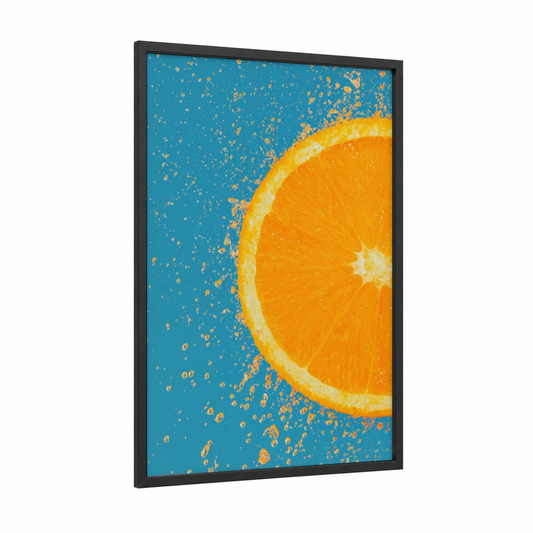 Citrus Sun framed the sun print — black wood frame — blue and gold palette