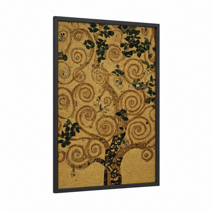 Golden Linden Tree framed art print — black wood frame — gold and black and gold palette