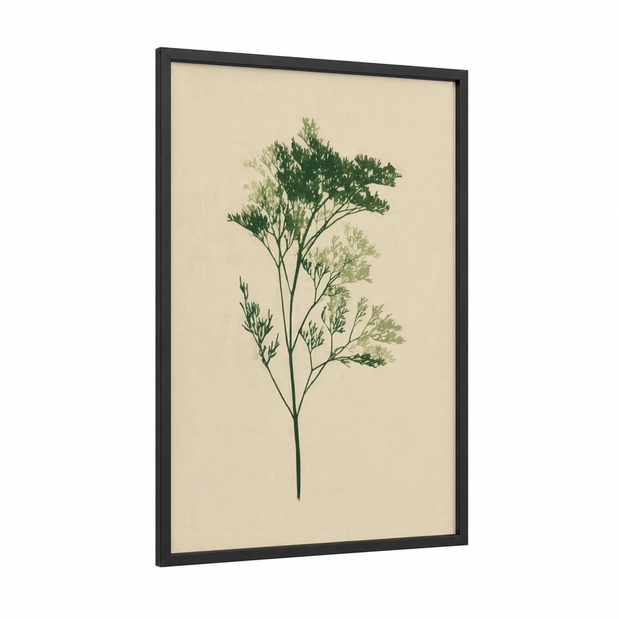 Botanical Herb Study framed herbs print — black wood frame — light green and cream palette