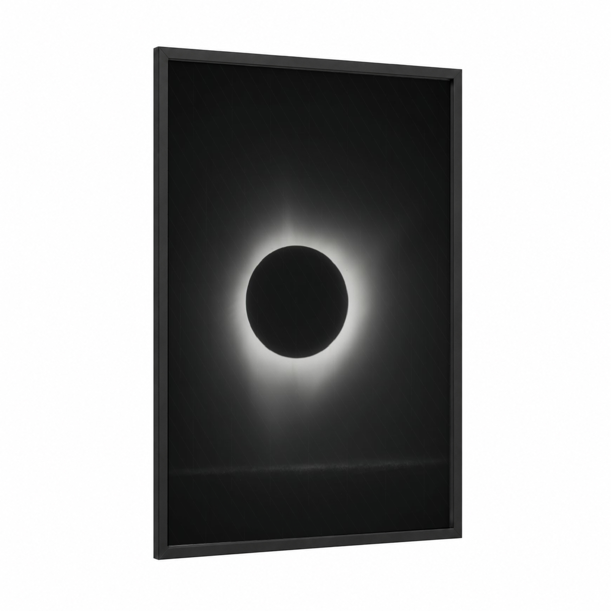 Total Eclipse Corona framed the sun print — black wood frame — white and black palette