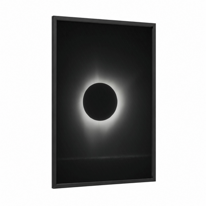 Total Eclipse Corona framed the sun print — black wood frame — white and black palette