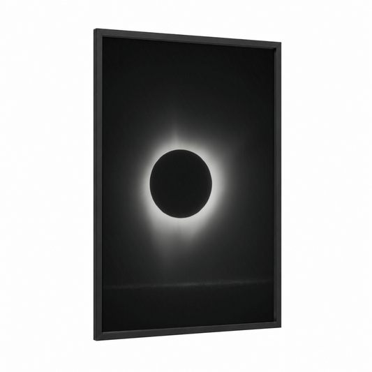 Total Eclipse Corona framed the sun print — black wood frame — white and black palette