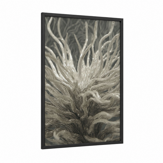 Ethereal Anemone framed sea anemone print — black wood frame — gray and white palette
