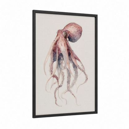 Ethereal Octopus framed art print — black wood frame — cream palette