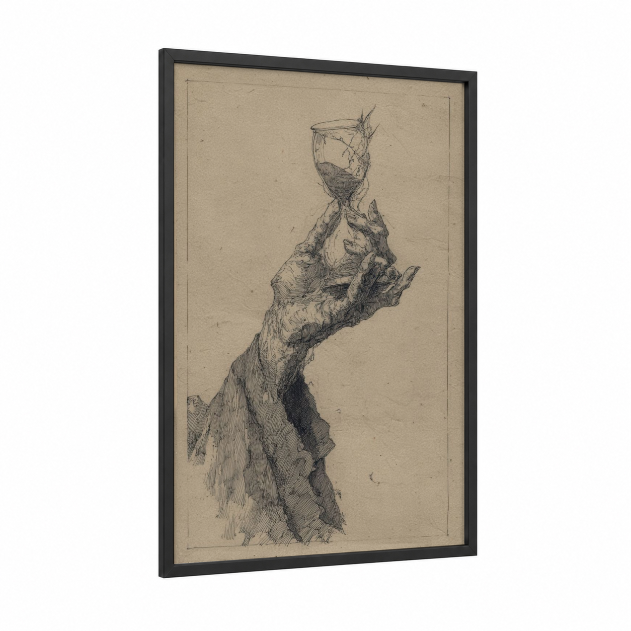 Temporal Vampire framed art print — black wood frame — black and white and beige palette