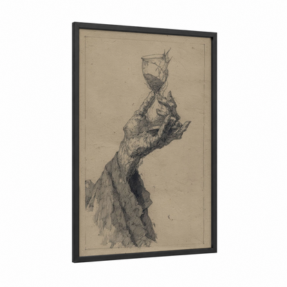 Temporal Vampire framed art print — black wood frame — black and white and beige palette