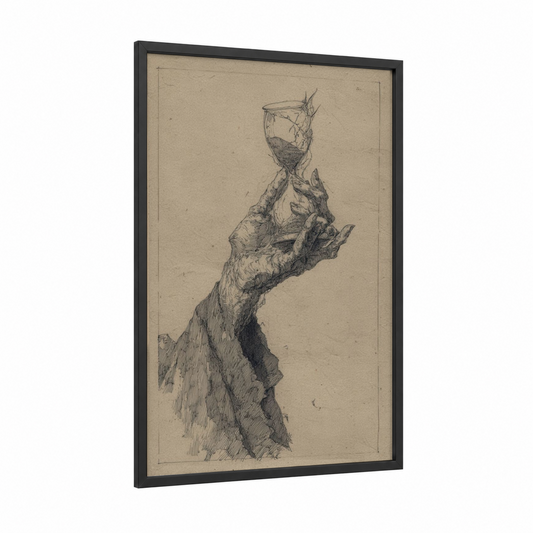 Temporal Vampire framed art print — black wood frame — black and white and beige palette