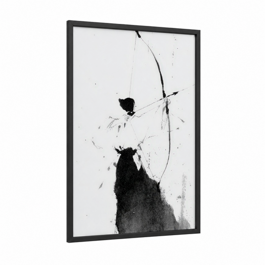 Archery Focus framed art print — black wood frame — black and white palette