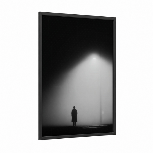 Solitary Silhouette framed men's fashion print — black wood frame — black and white palette