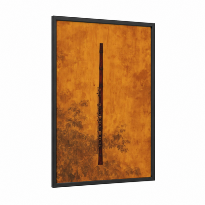 Wooden Flute Vertical framed art print — black wood frame — gold and brown palette