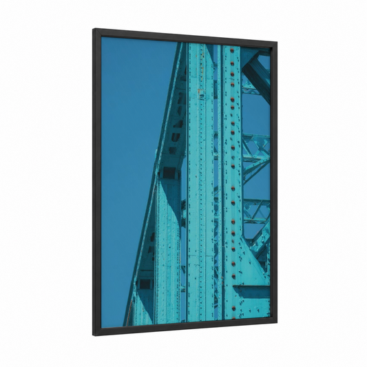 Turquoise Steel Bridge framed bridges print — black wood frame — teal and blue palette