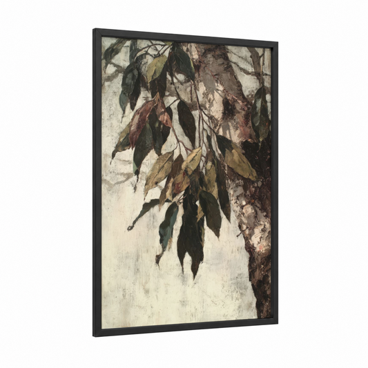 Autumn Mangrove framed art print — black wood frame — cream and olive palette