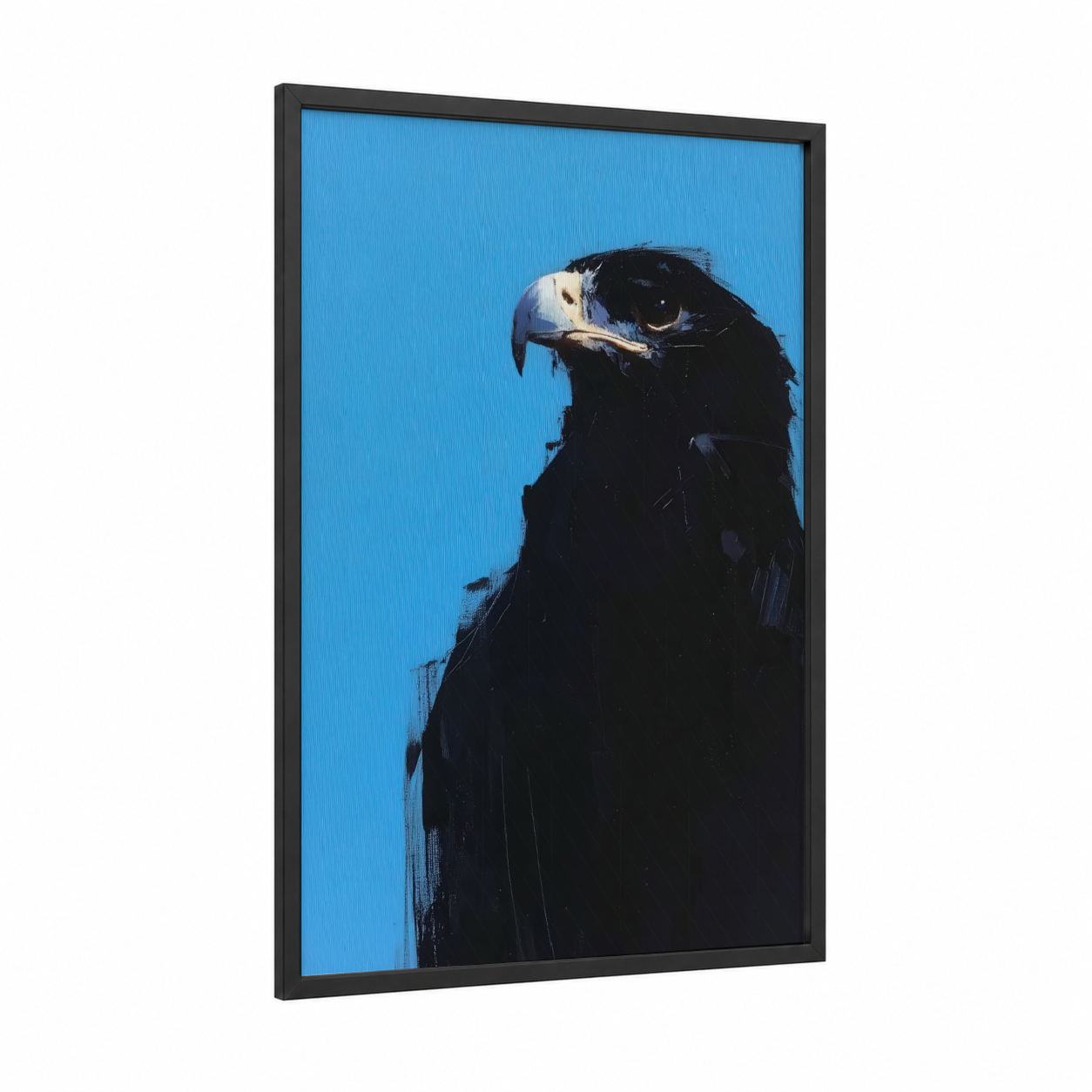 Majestic Eagle Profile framed art print — black wood frame — blue and black and white palette