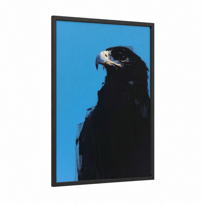 Majestic Eagle Profile framed art print — black wood frame — blue and black and white palette