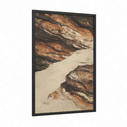 Windswept Dune framed art print — black wood frame — russet and cream palette